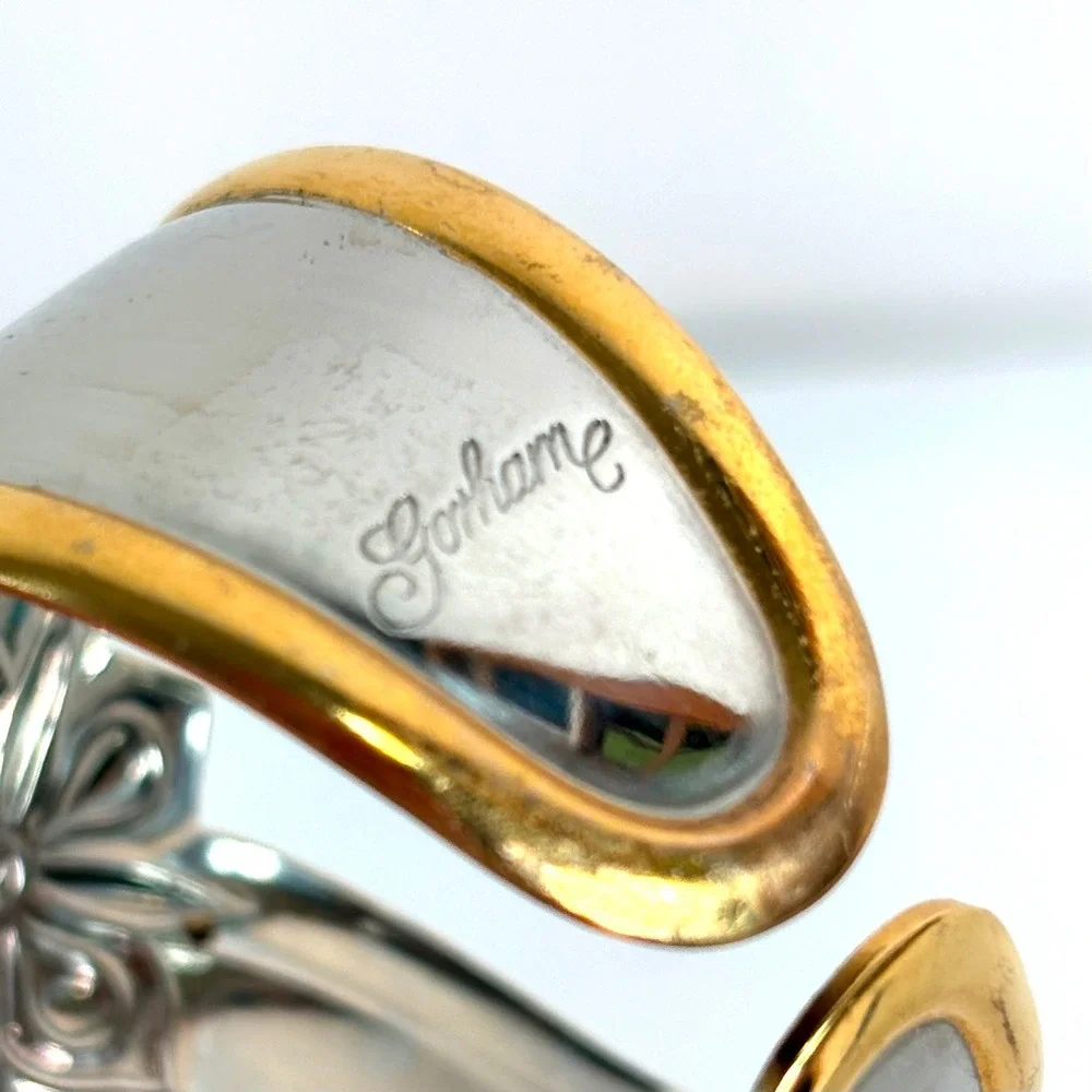 Gorham Napkin Rings Silver Gold Two Tone Golden Melon Bud Floral Set of 4